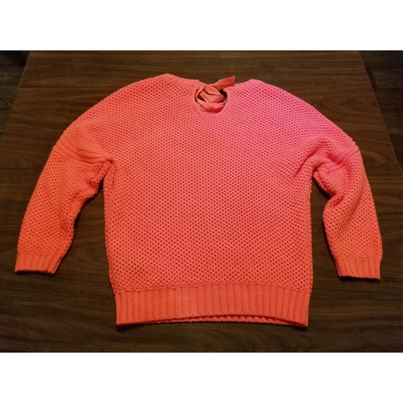 Ted Baker London Sweater Women Size 1 Coral Orange Knit Ribbon Bow Tie Aveleen - Picture 3 of 5